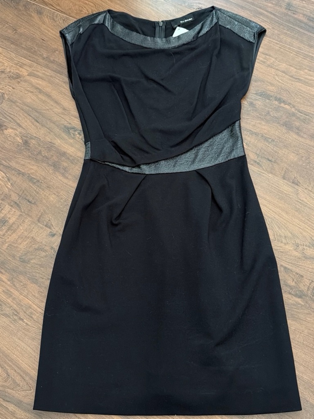 The Kooples Black Midi Dress with Faux-Leather Trim